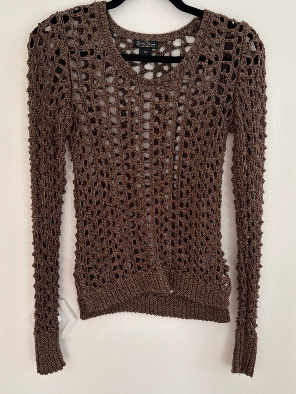 Lucky Brand Brown Open-Knit Scoop Neck Sweater